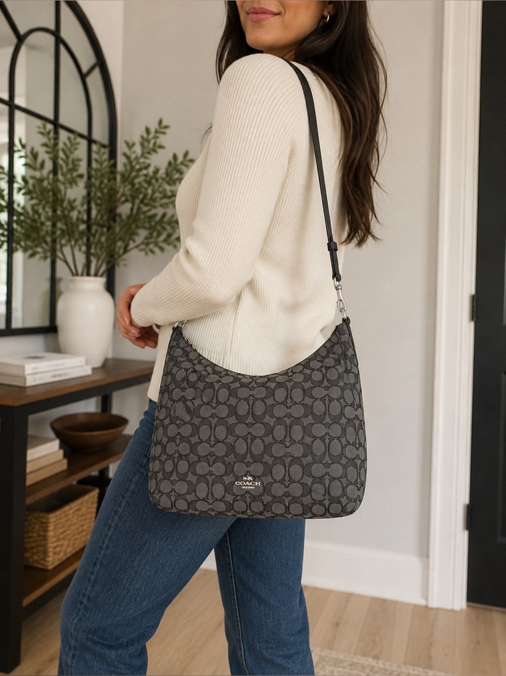 Coach Signature Jacquard Hobo Crossbody Bag Convertible Shoulder Bag